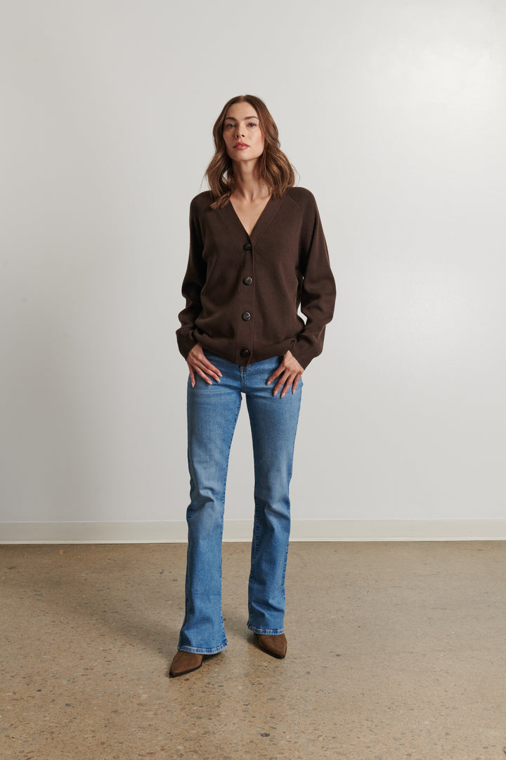 MICAH V-NECK CARDIGAN (ESPRESSO) - LINE