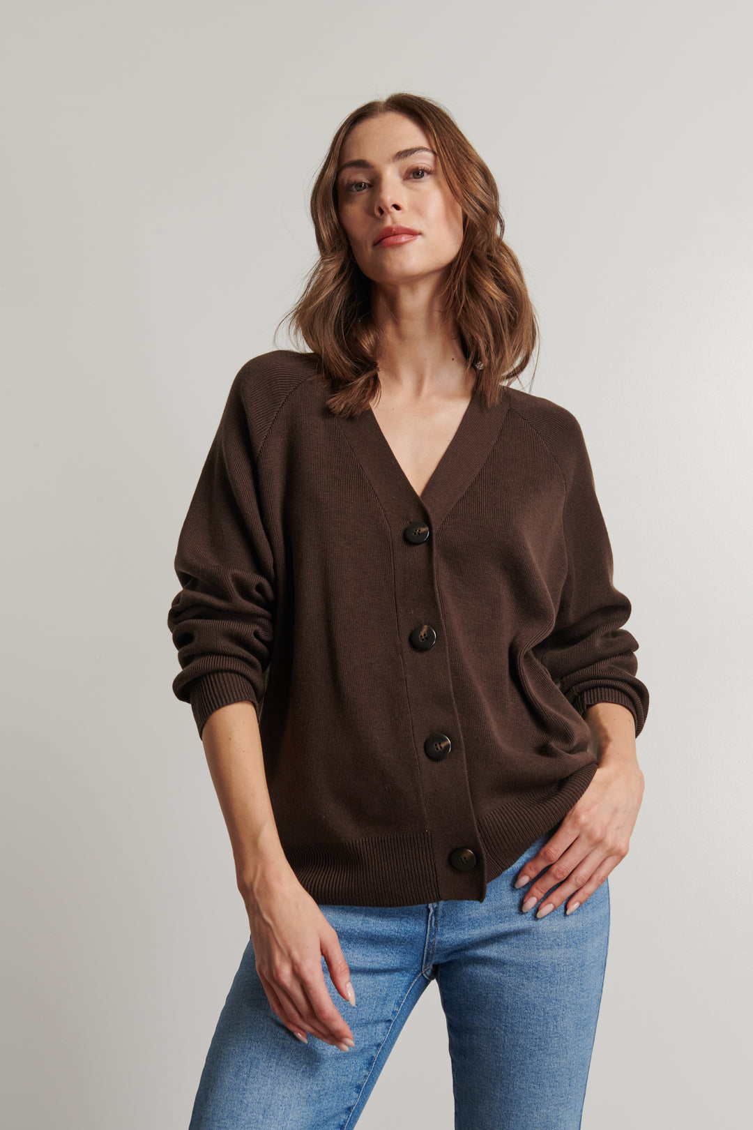 MICAH V-NECK CARDIGAN (ESPRESSO) - LINE