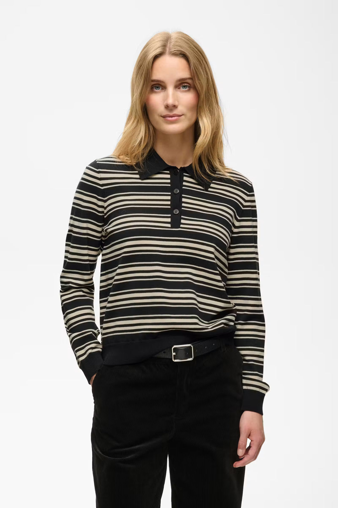 CHANNAN STRIPED POLO PULLOVER (BLACK STRIPE) - PART TWO