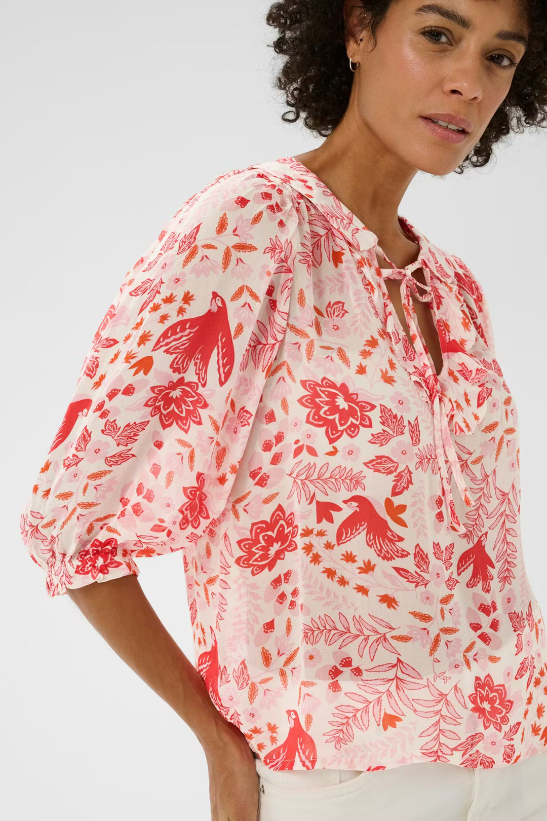 ALVIA BLOUSE (POPPY RED BIRD PRINT) - PART TWO