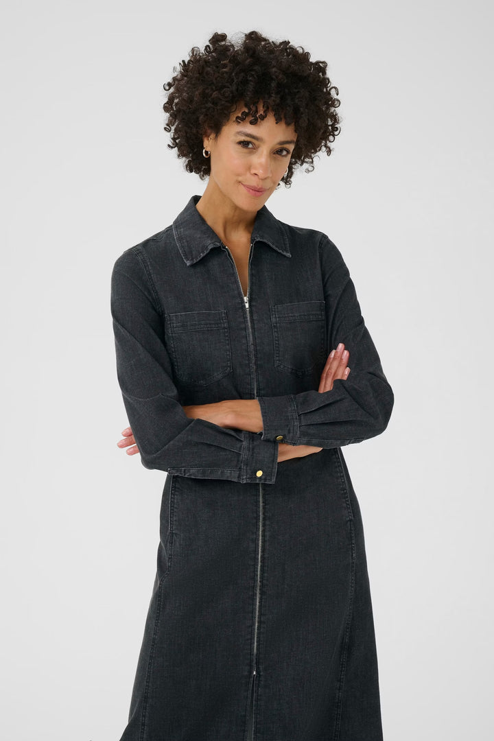 SANNIS LONG DENIM DRESS (BLACK WASHED DENIM) - PART TWO