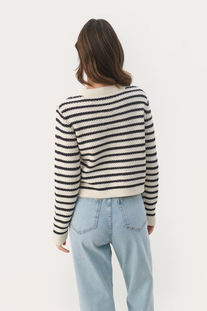 ELMIE STRIPED CARDIGAN (DARK NAVY STRIPE) - PART TWO