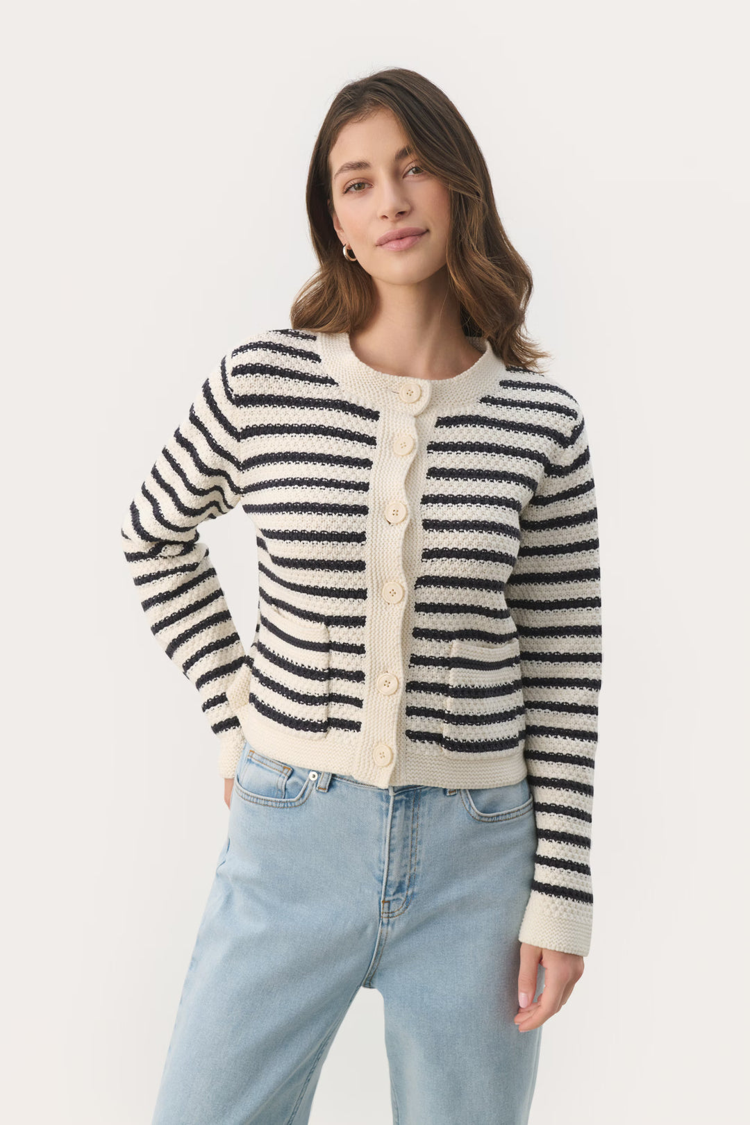ELMIE STRIPED CARDIGAN (DARK NAVY STRIPE) - PART TWO