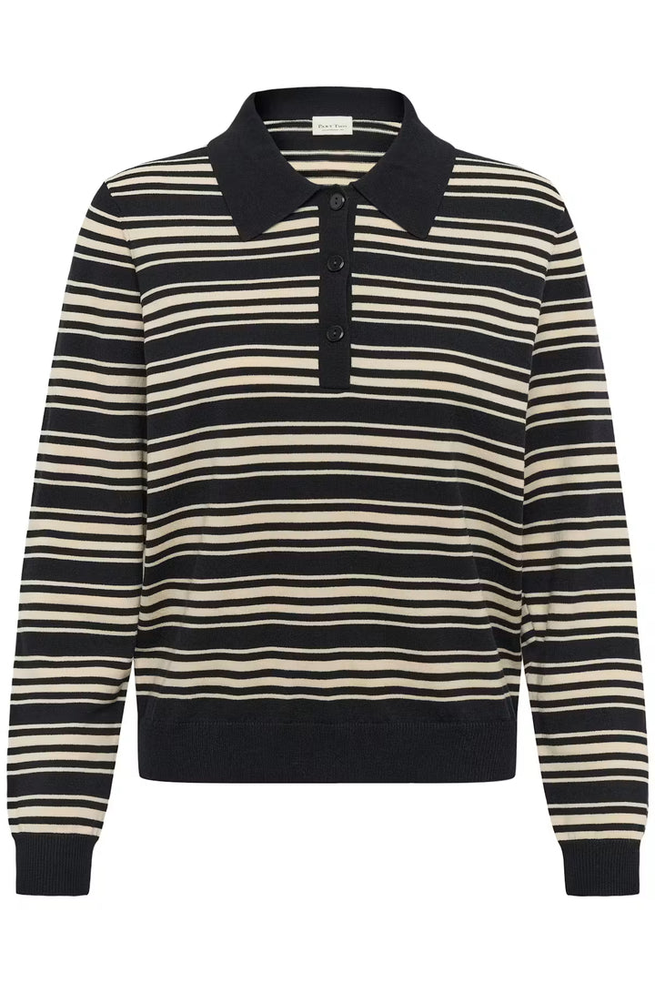 CHANNAN STRIPED POLO PULLOVER (BLACK STRIPE) - PART TWO