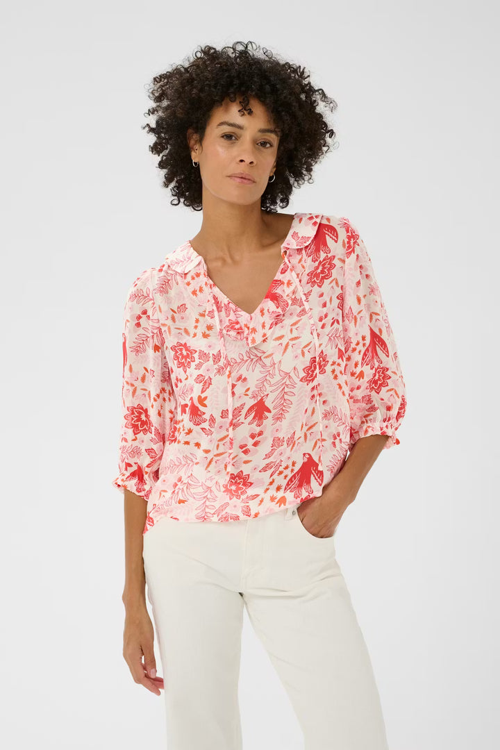 ALVIA BLOUSE (POPPY RED BIRD PRINT) - PART TWO