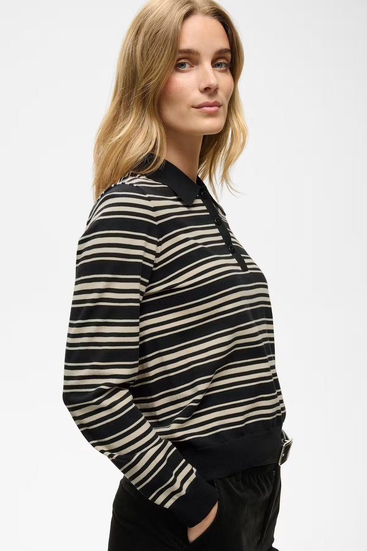 CHANNAN STRIPED POLO PULLOVER (BLACK STRIPE) - PART TWO