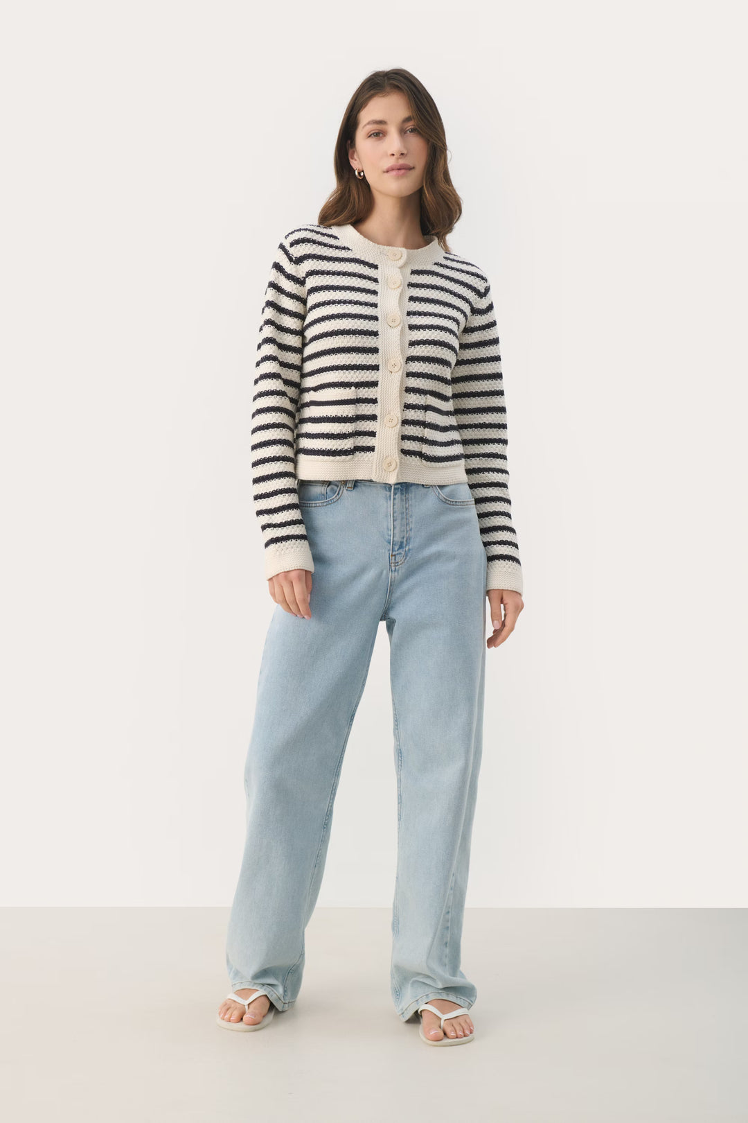 ELMIE STRIPED CARDIGAN (DARK NAVY STRIPE) - PART TWO