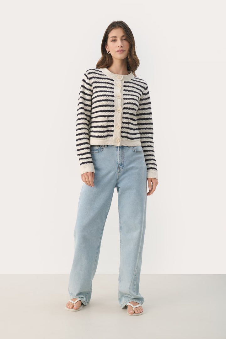 ELMIE STRIPED CARDIGAN (DARK NAVY STRIPE) - PART TWO