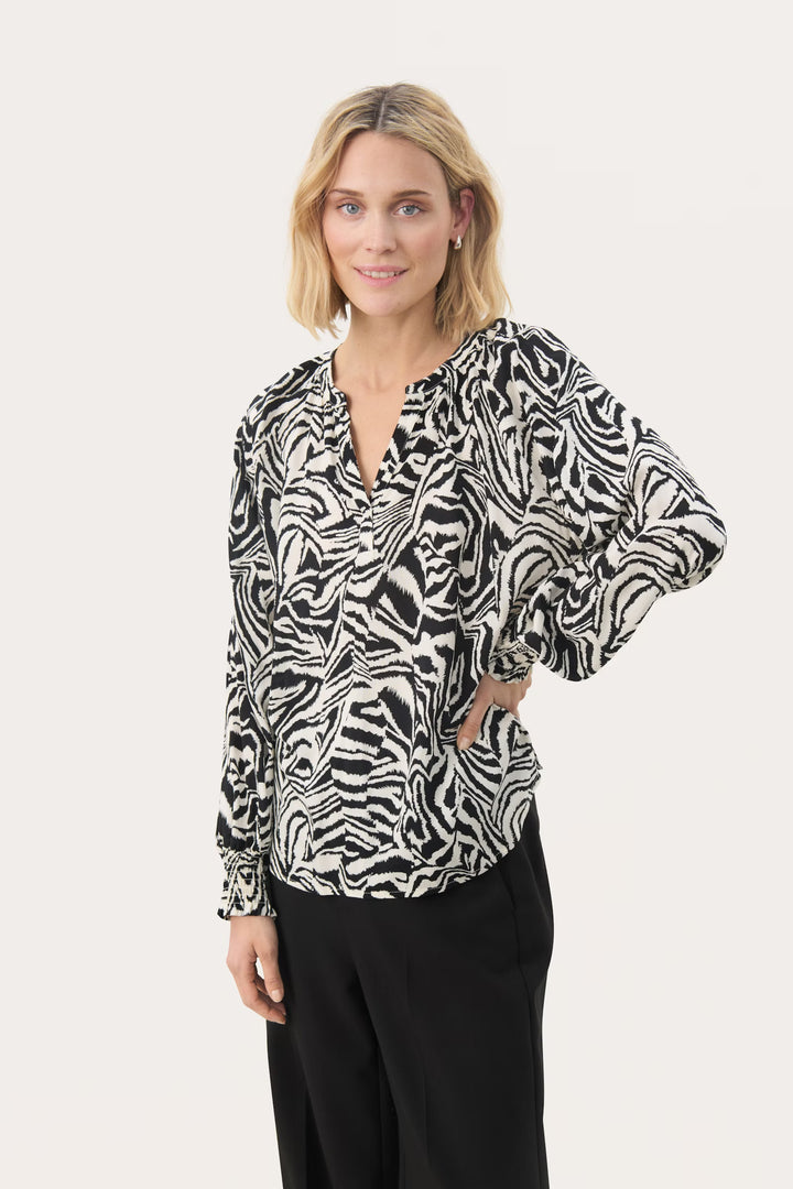 TENNIE BLOUSE (BLACK ANIMAL PRINT) - PART TWO