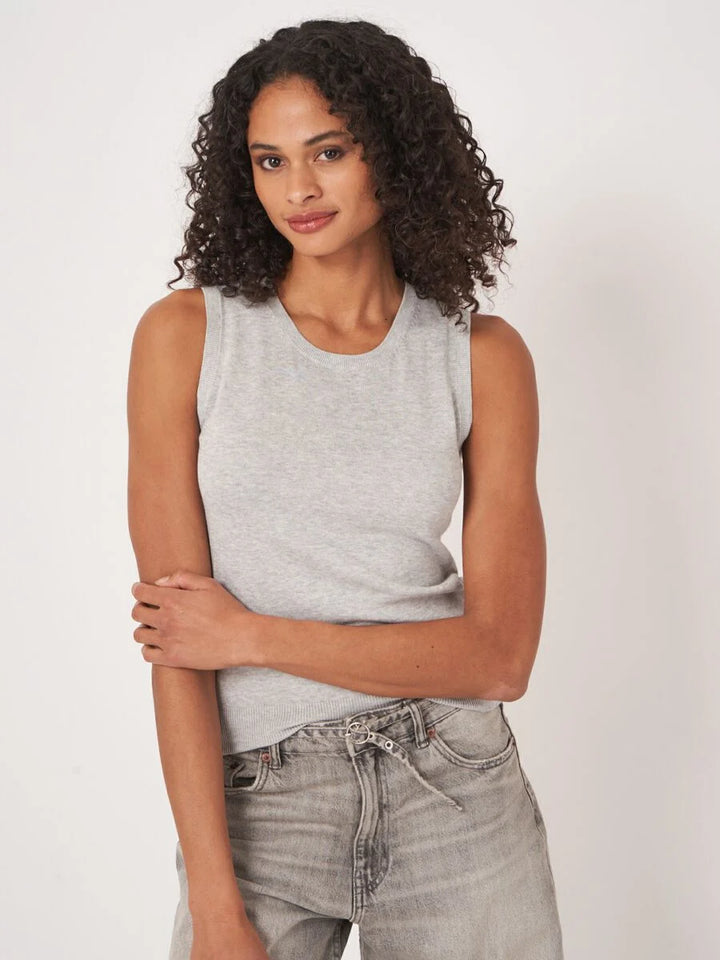 BASIC COTTON BLEND KNITTED TANK (SOFT GREY) - REPEAT