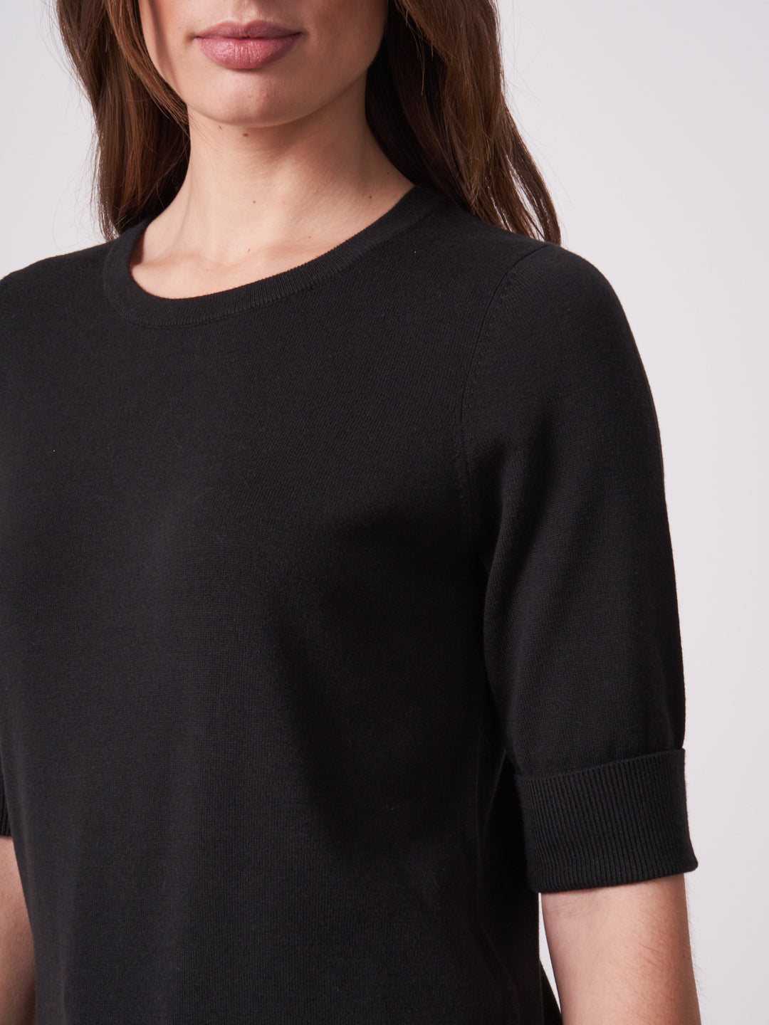COTTON BLEND HALF SLEEVE SWEATER (BLACK) - REPEAT