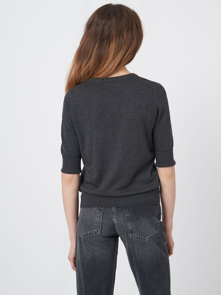 COTTON BLEND ELBOW SLEEVE SWEATER (ANTHRA) - REPEAT