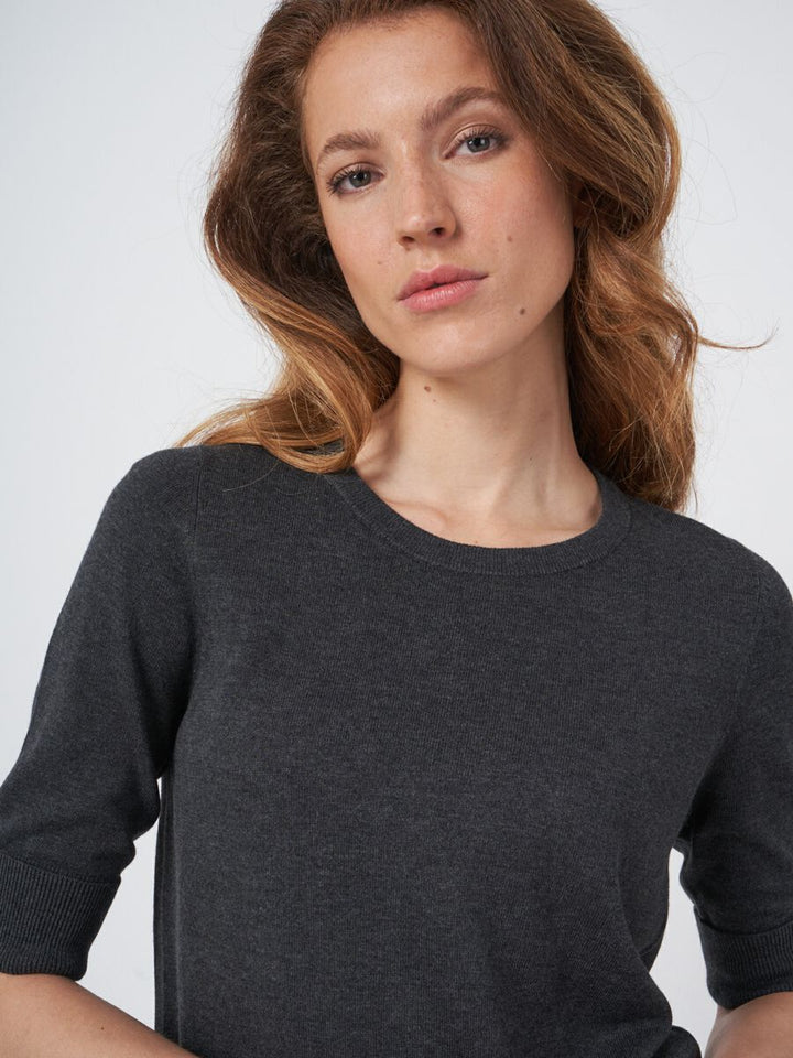 COTTON BLEND ELBOW SLEEVE SWEATER (ANTHRA) - REPEAT