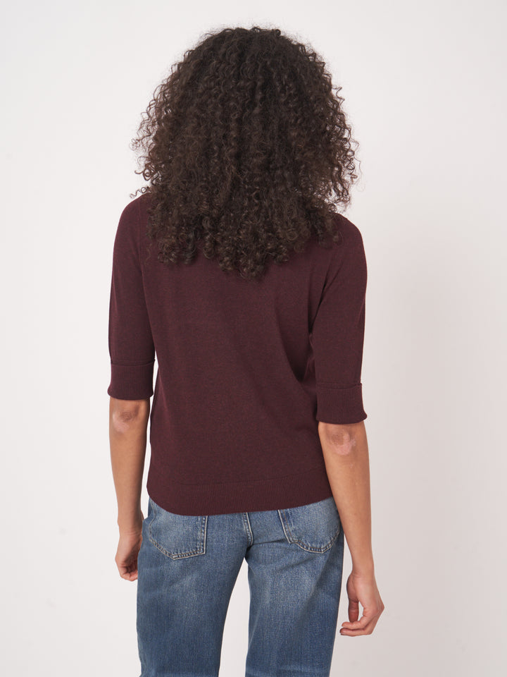 COTTON BLEND HALF SLEEVE SWEATER (MERLOT) - REPEAT