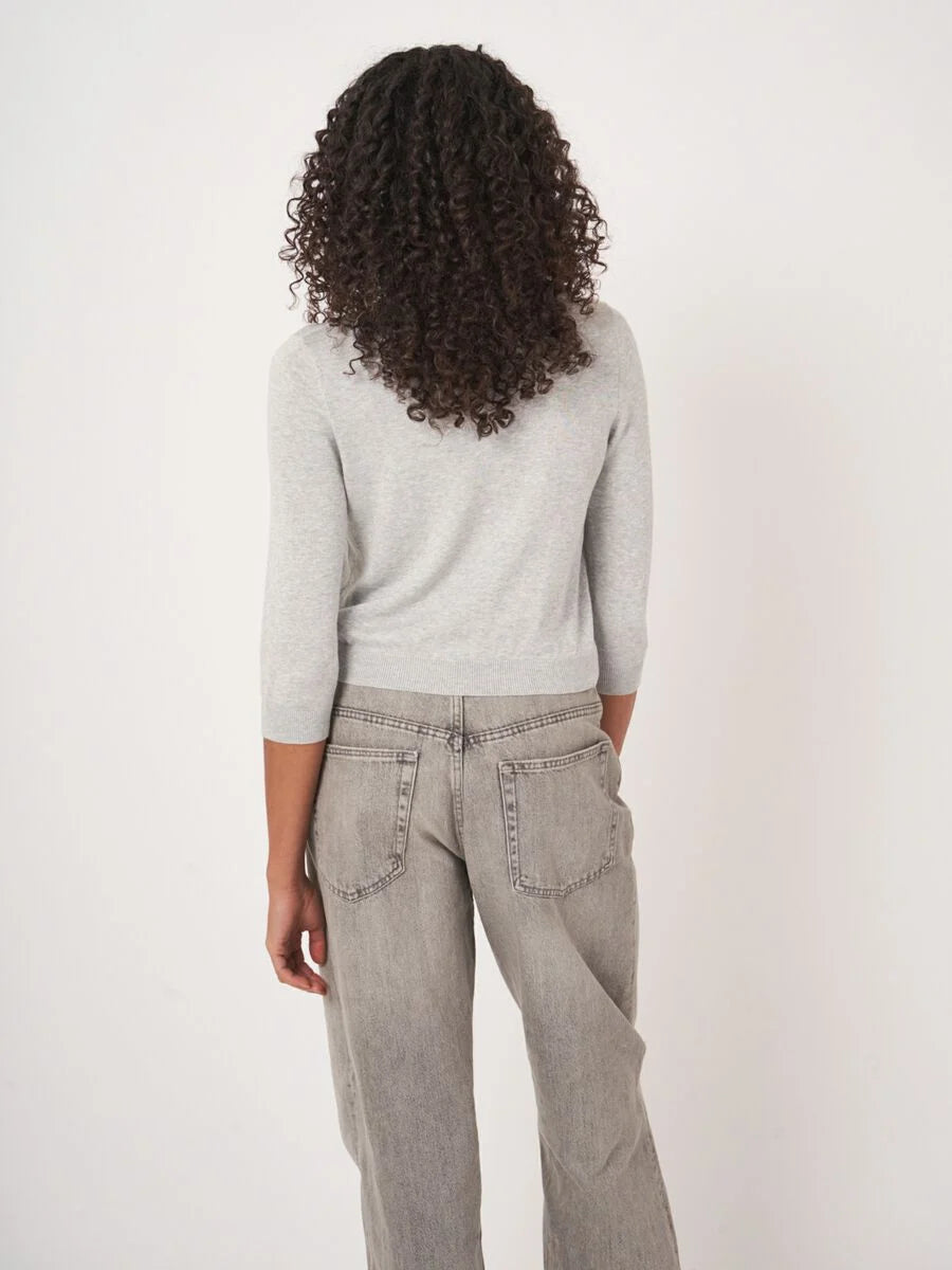 FINE-KNIT CROPPED COTTON-BLEND CARDIGAN (SOFT GREY) - REPEAT