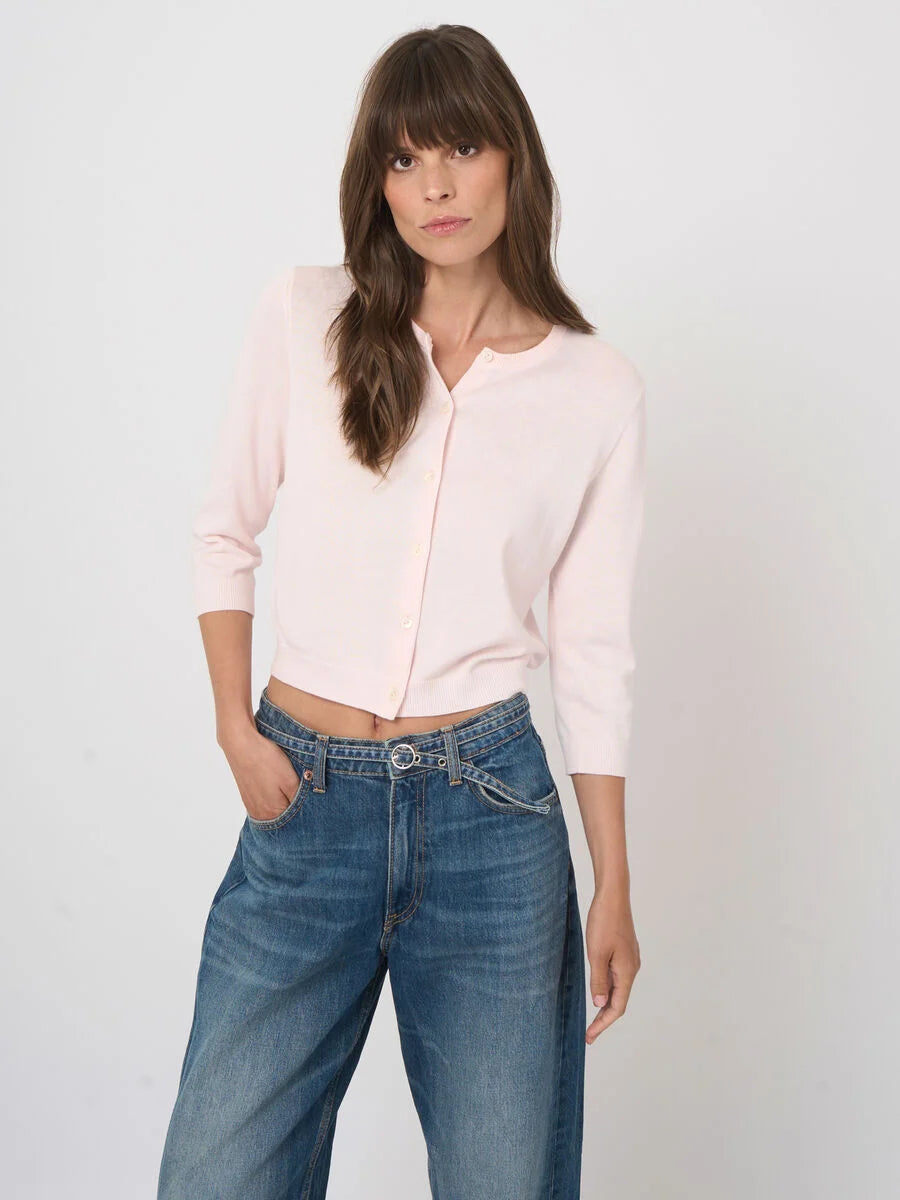 FINE-KNIT CROPPED COTTON-BLEND CARDIGAN (GLOSS) - REPEAT