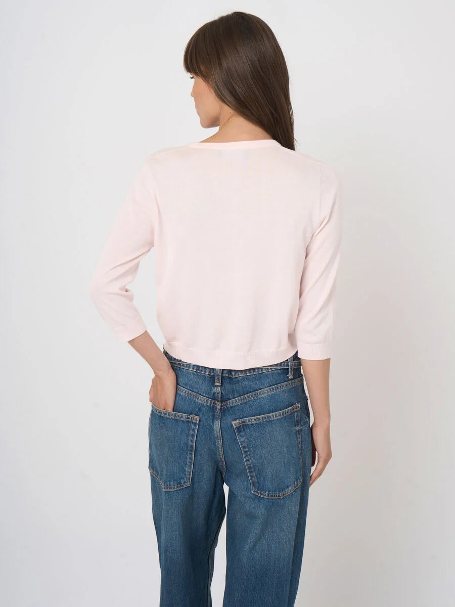 FINE-KNIT CROPPED COTTON-BLEND CARDIGAN (GLOSS) - REPEAT