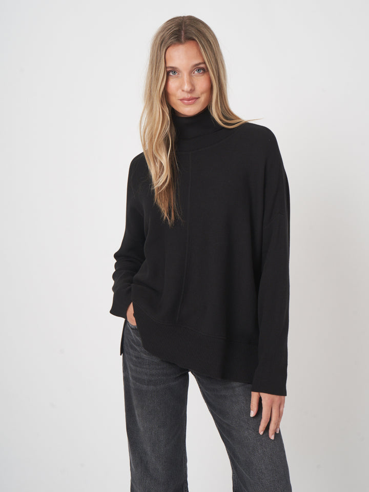 COTTON BLEND TURTLENECK SWEATER (BLACK) - REPEAT