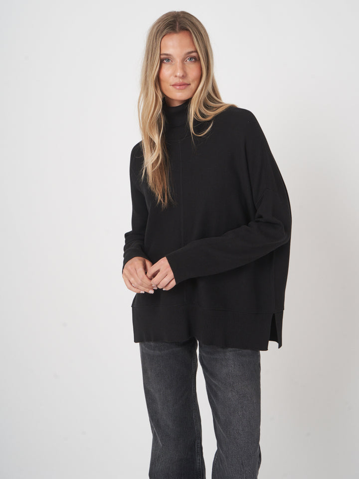 COTTON BLEND TURTLENECK SWEATER (BLACK) - REPEAT