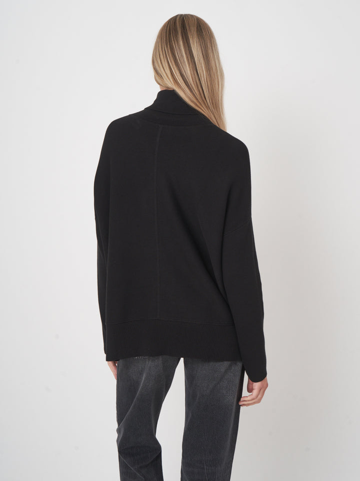 COTTON BLEND TURTLENECK SWEATER (BLACK) - REPEAT