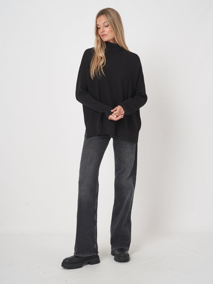 COTTON BLEND TURTLENECK SWEATER (BLACK) - REPEAT