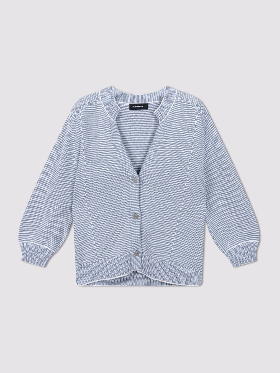 TWO-TONE COTTON STRIPE CARDIGAN - REPEAT