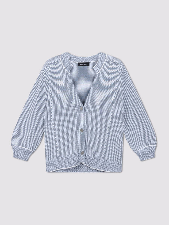 TWO-TONE COTTON STRIPE CARDIGAN - REPEAT