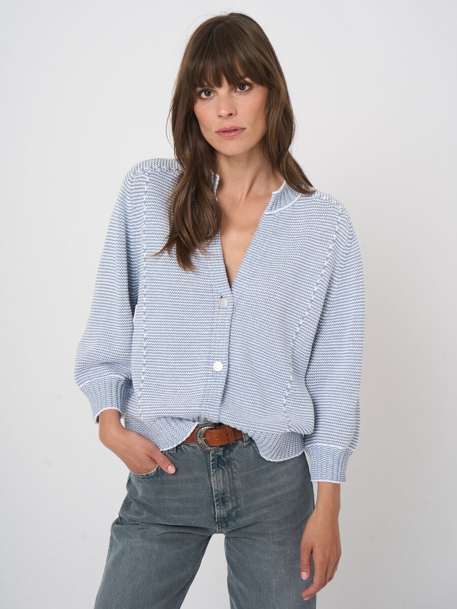 TWO-TONE COTTON STRIPE CARDIGAN - REPEAT