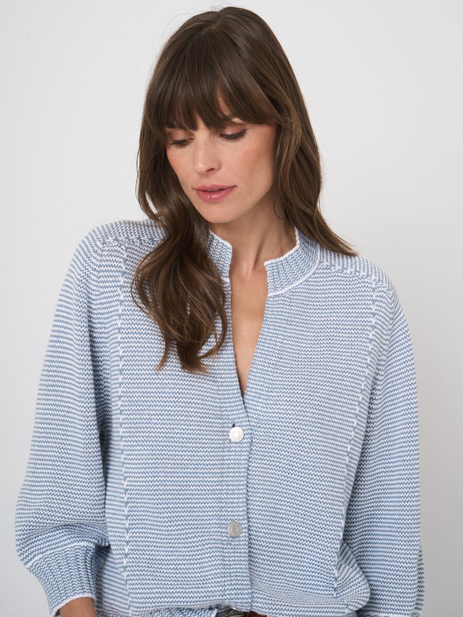 TWO-TONE COTTON STRIPE CARDIGAN - REPEAT
