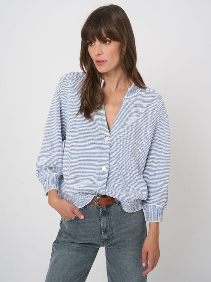 TWO-TONE COTTON STRIPE CARDIGAN - REPEAT