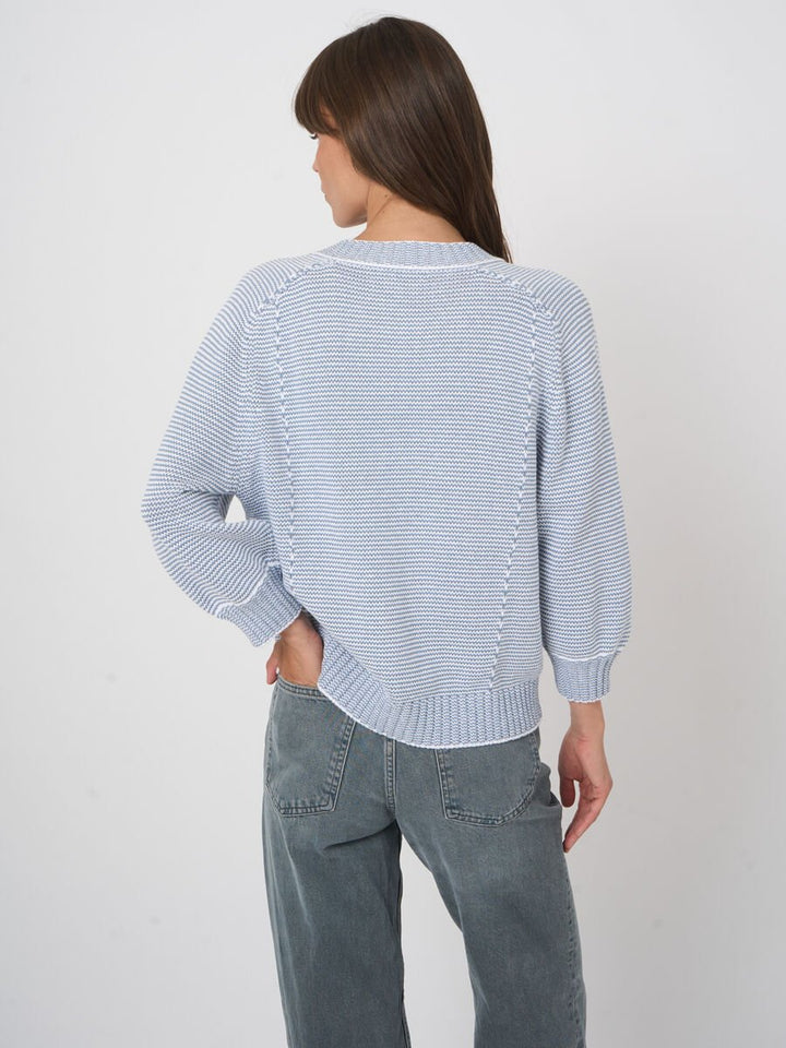 TWO-TONE COTTON STRIPE CARDIGAN - REPEAT