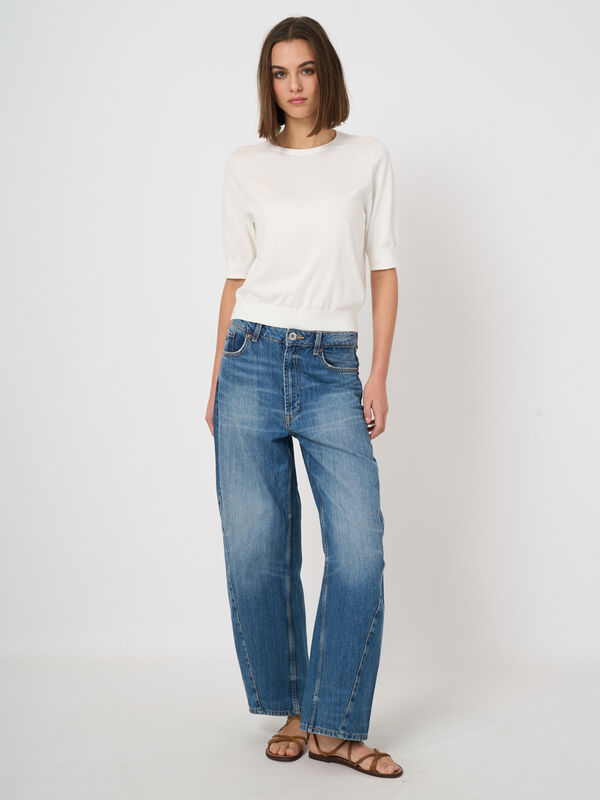 COTTON SHORT SLEEVED SWEATER (WHITE) - REPEAT