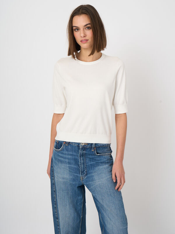 COTTON SHORT SLEEVED SWEATER (WHITE) - REPEAT
