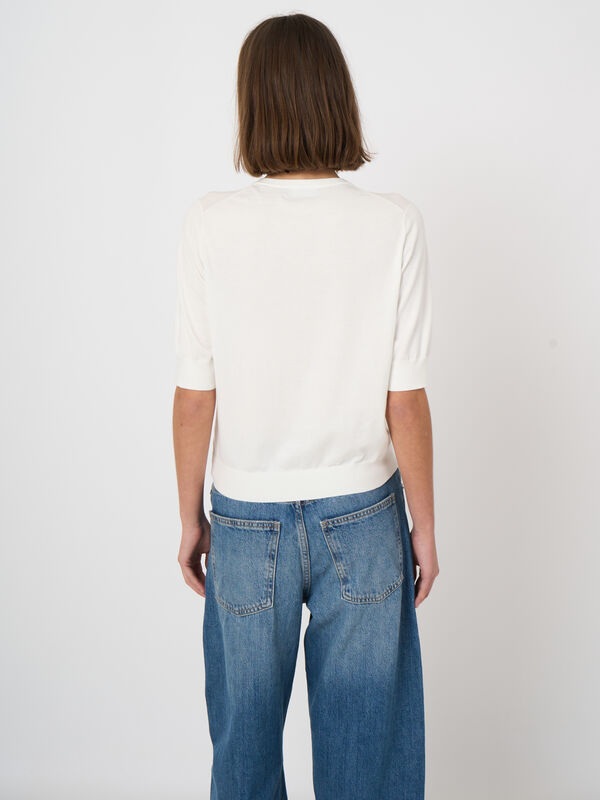 COTTON SHORT SLEEVED SWEATER (WHITE) - REPEAT