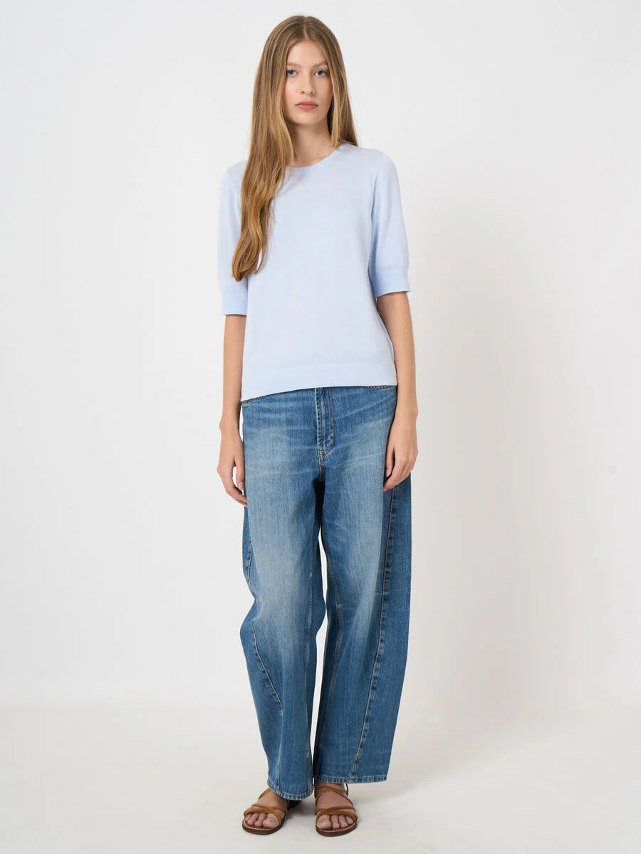 FINE-KNIT COTTON BLEND SWEATER (OCEAN) - REPEAT