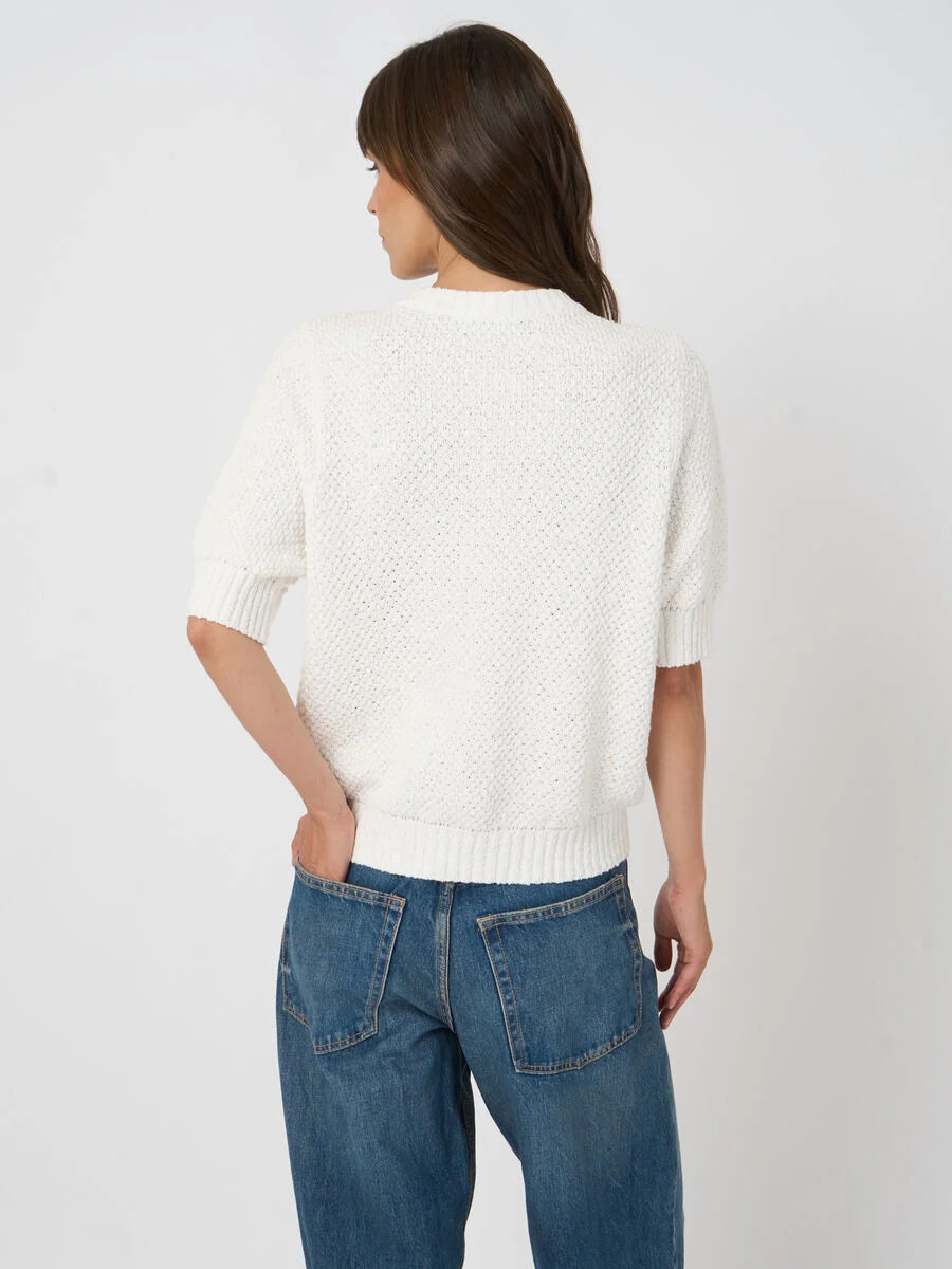 TEXTURED COTTON CARDIGAN W/ FLOWERS (WHITE) - REPEAT