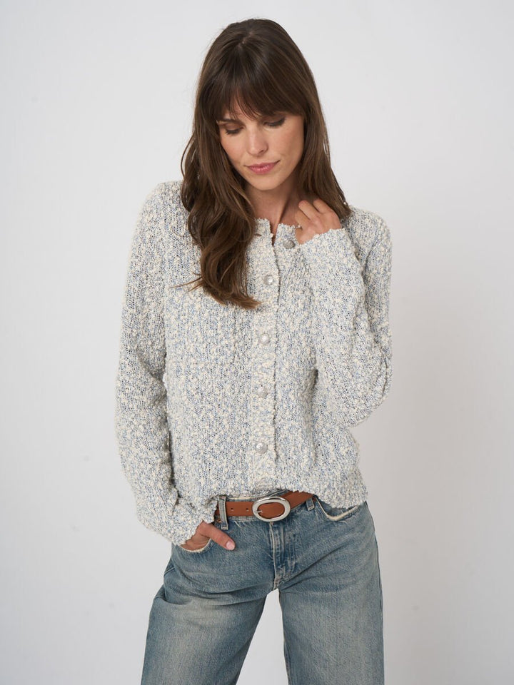TEXTURED COTTON BLEND CARDIGAN (DENIM) - REPEAT