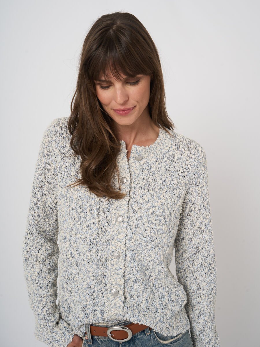 TEXTURED COTTON BLEND CARDIGAN (DENIM) - REPEAT