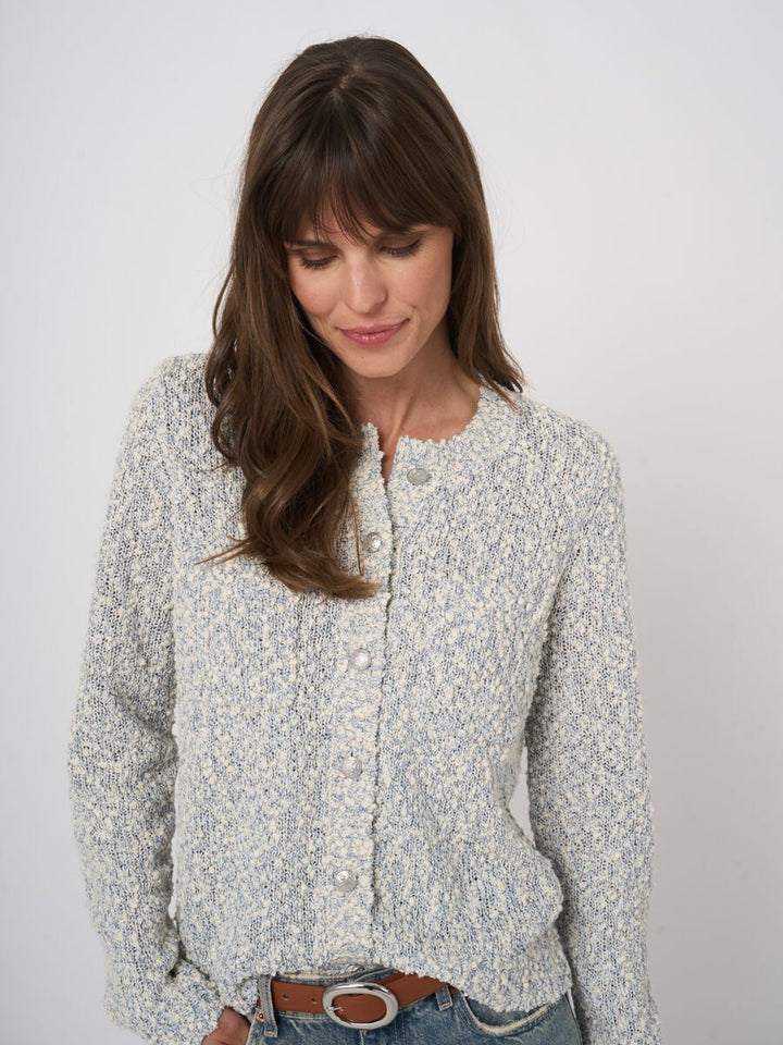 TEXTURED COTTON BLEND CARDIGAN (DENIM) - REPEAT