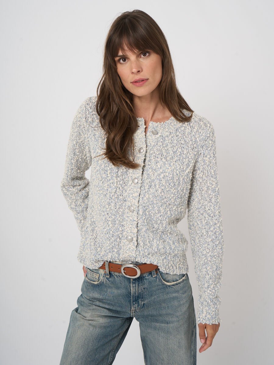 TEXTURED COTTON BLEND CARDIGAN (DENIM) - REPEAT