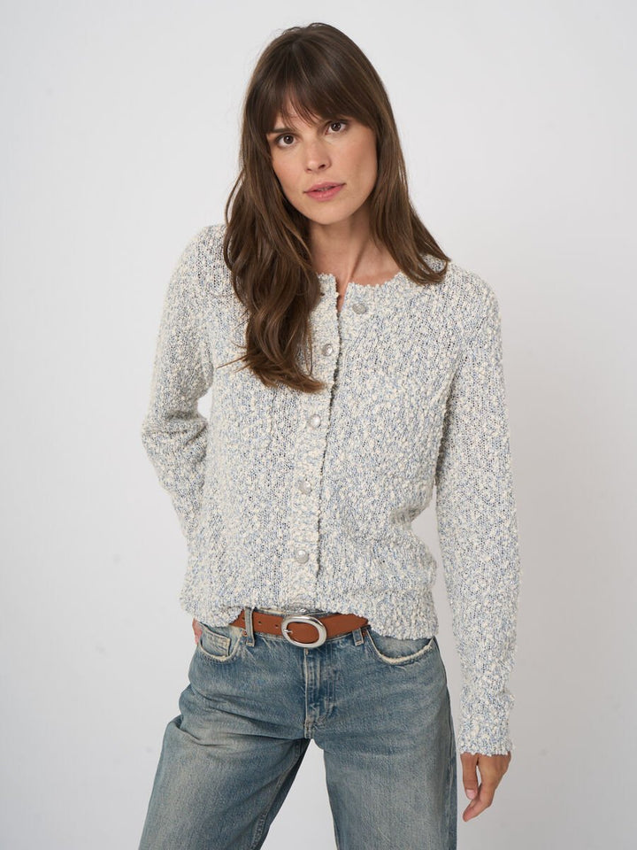 TEXTURED COTTON BLEND CARDIGAN (DENIM) - REPEAT