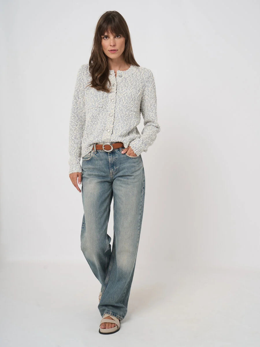 TEXTURED COTTON BLEND CARDIGAN (DENIM) - REPEAT