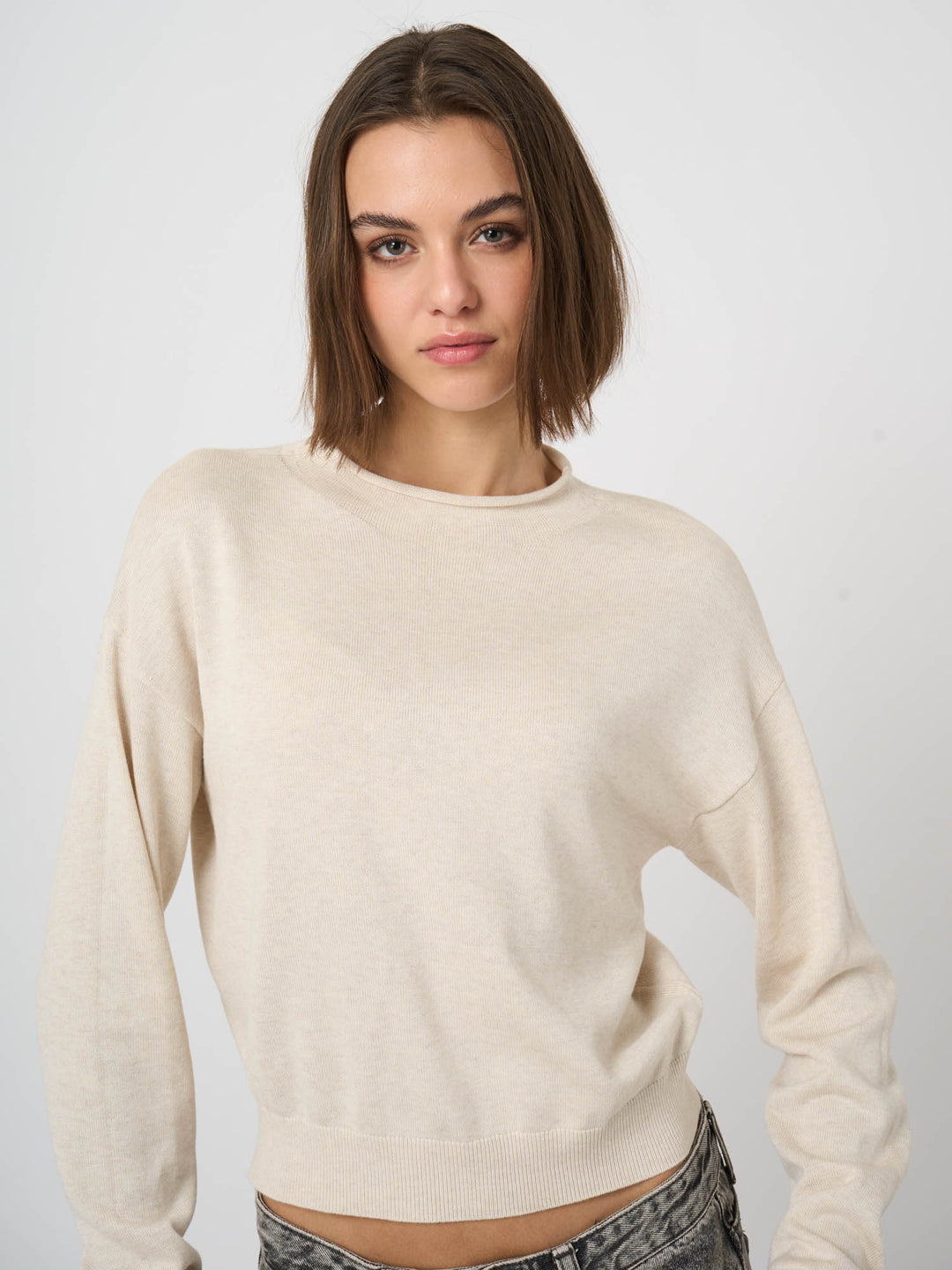COTTON BLEND KNITTED PULLOVER (IVORY) - REPEAT