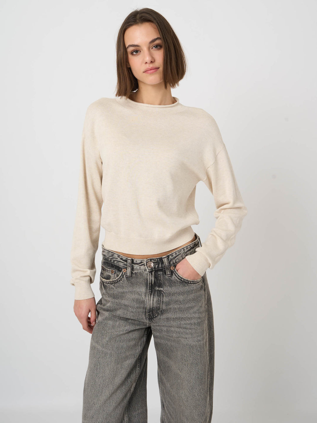 COTTON BLEND KNITTED PULLOVER (IVORY) - REPEAT