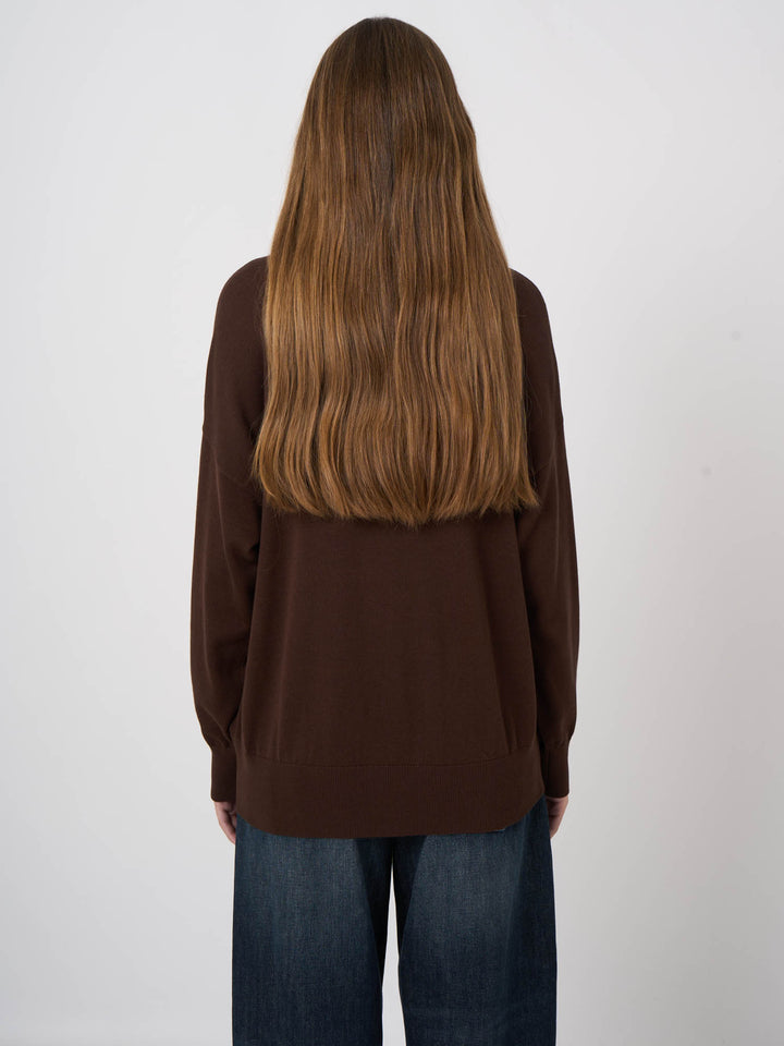 V-NECK COTTON BLEND KNITTED PULLOVER (CHOCOLATE) - REPEAT