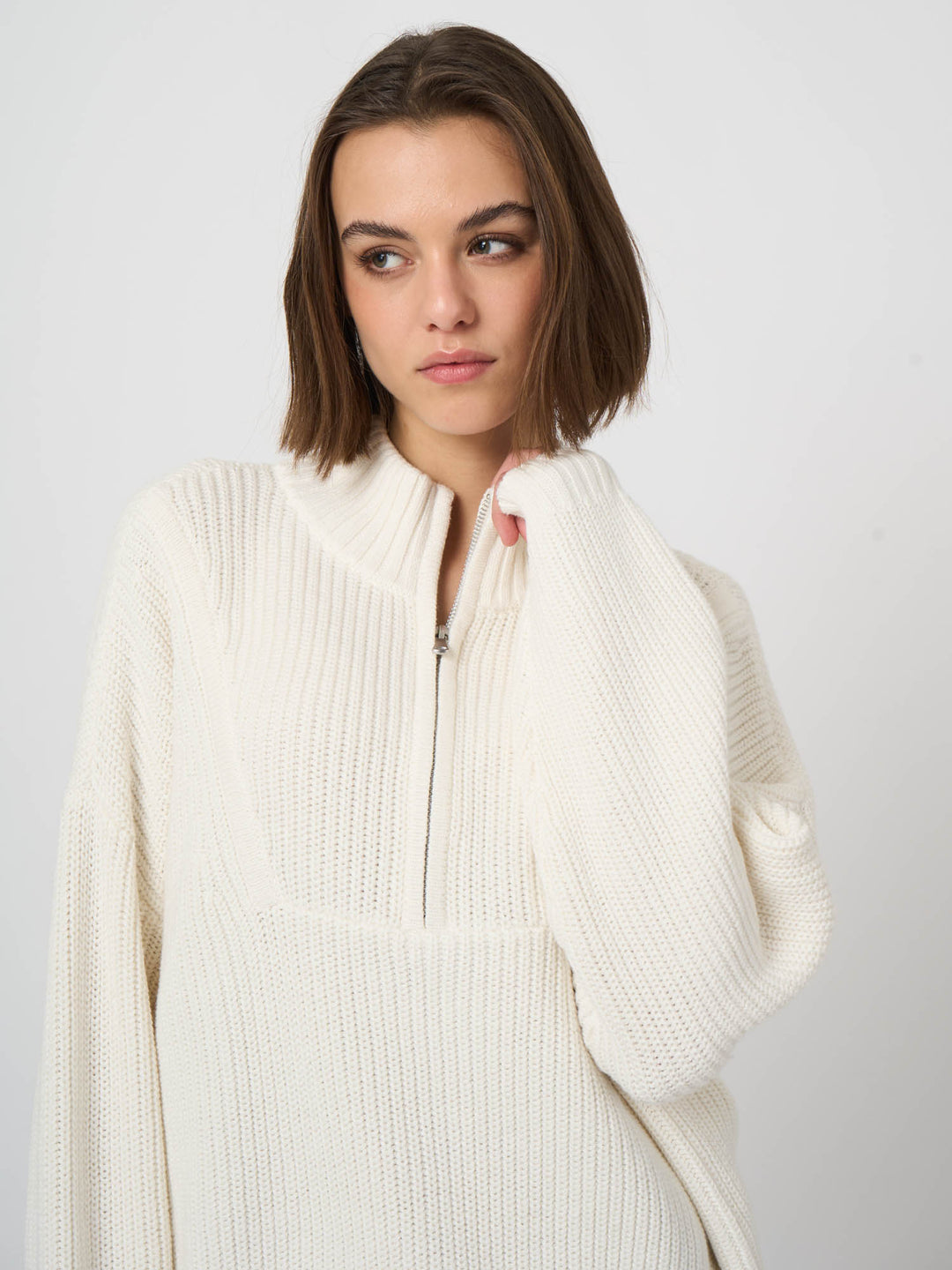 COTTON CASHMERE BLEND QUARTER ZIP (CREAM) - REPEAT
