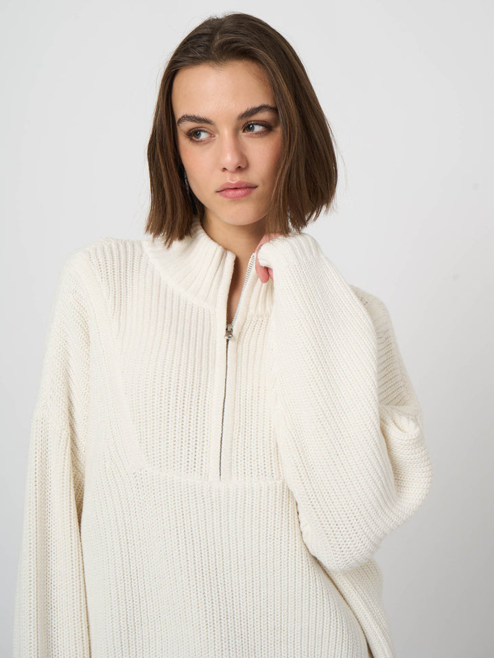 COTTON CASHMERE BLEND QUARTER ZIP (CREAM) - REPEAT