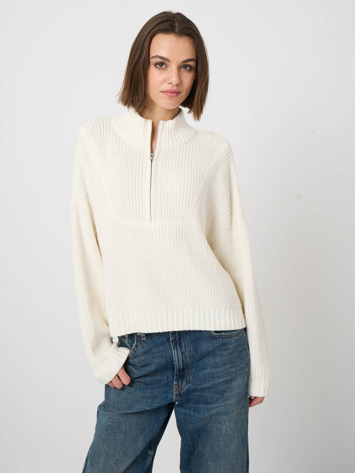 COTTON CASHMERE BLEND QUARTER ZIP (CREAM) - REPEAT