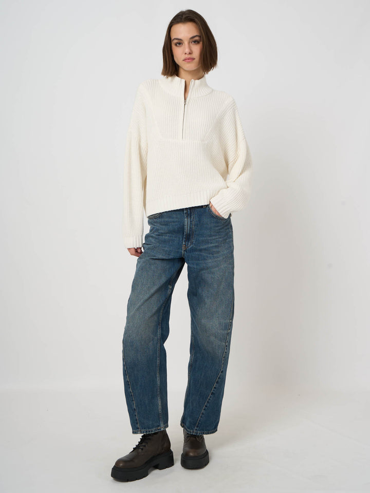 COTTON CASHMERE BLEND QUARTER ZIP (CREAM) - REPEAT
