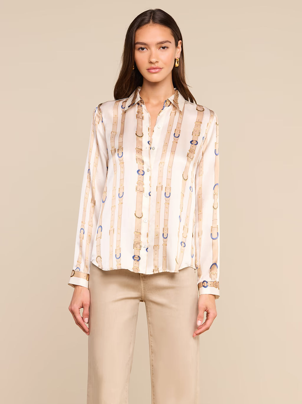 TYLER L/S BLOUSE (ECRU MULTI STUD BELT STRIPE) - L'AGENCE